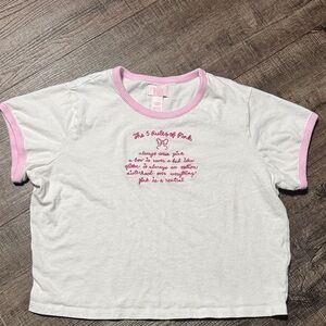 Pink Victoria secret x LoveShackFancy White crop Tee with Pink Accents
